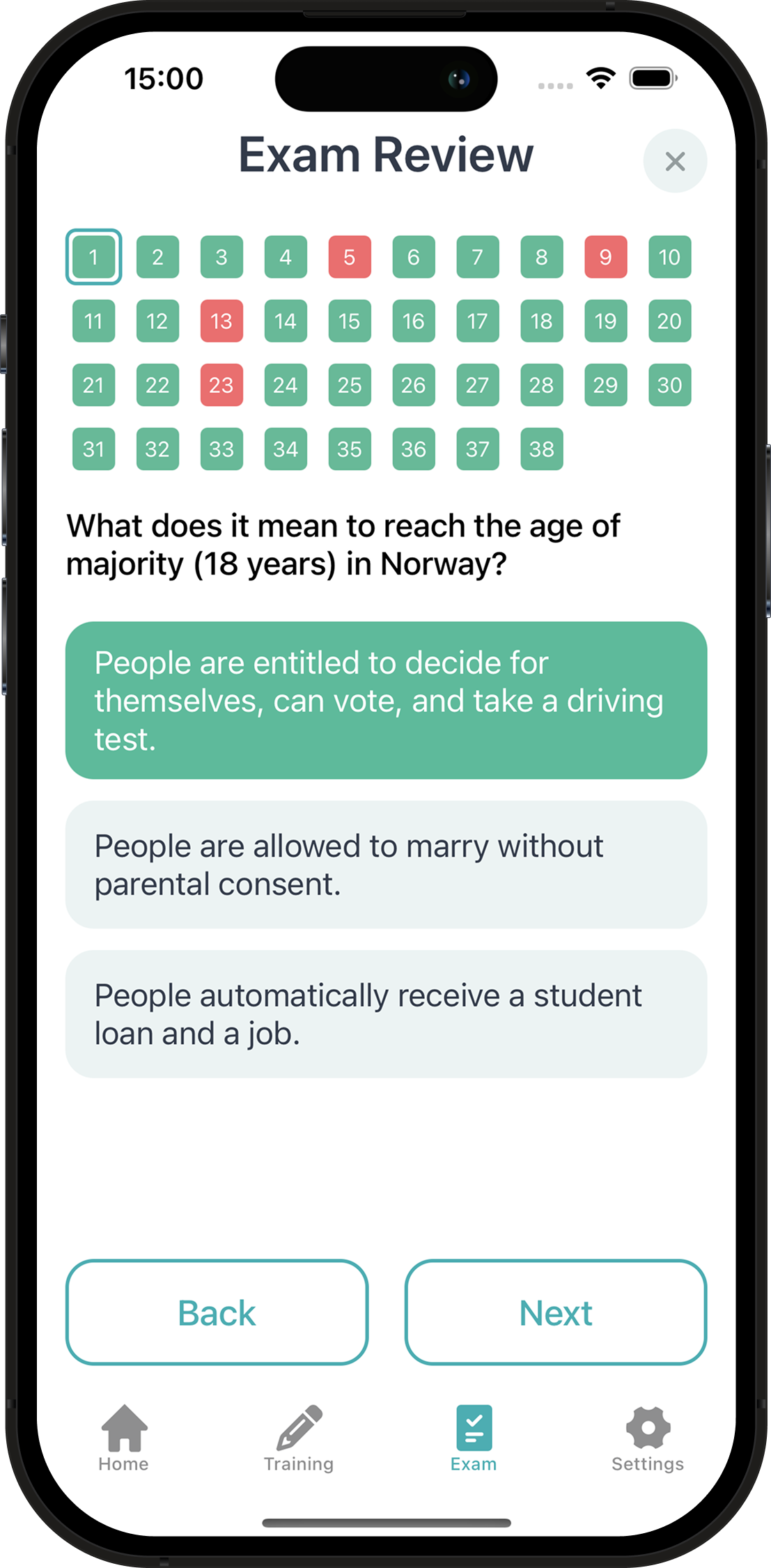 Samfunn app screenshot showing the quiz interface